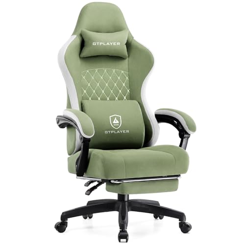 GTPLAYER Office Chair, Gaming Computer Desk Fabric Chair with Footrest, High Back Ergonomic Office Chair with Pocket Spring Lumbar Support and Linkage Armrests Adjustable Height Swivel for Home Task