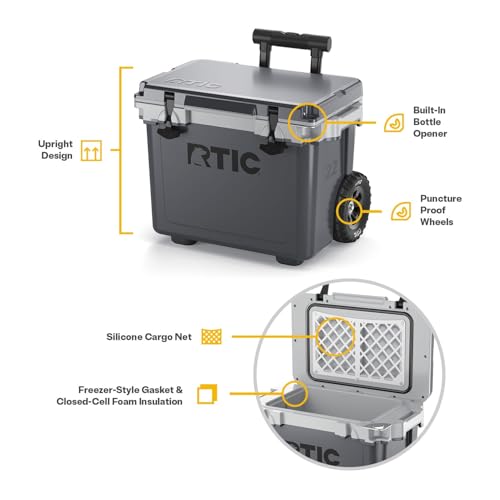 RTIC 22 QT Ultra-Light Wheeled Cooler with Handle, Hard Insulated Portable Ice Chest Box for Beach, Drink, Beverage, Camping, Picnic, Fishing, Boat, Barbecue