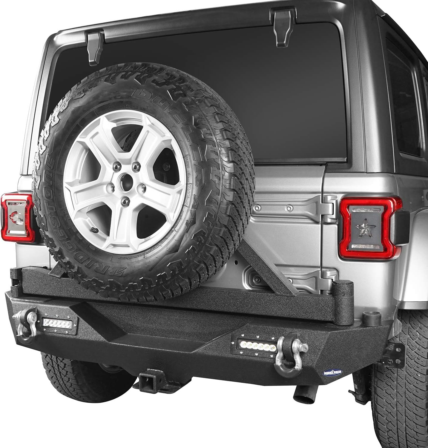 u-Box JL Solid Steel Rear Bumper w/ Spare Tire Carrier & LED Floodlights Compatible with Jeep JL & JLU Wrangler 2018 2019 2020 2021 2022