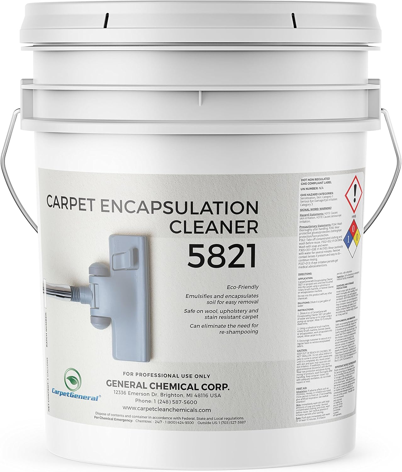 Carpet Encapsulation Cleaner 5821 - Carpet Shampoo for Upholstery, Carpets, Rugs, & Wool - Fast Drying, Nature Conscious Cleaning - Professional Grade Carpet Solution - 5 Gallon Pail