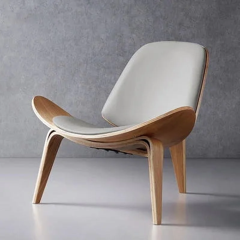 Hans Wegner Style Three-Legged Shell ChairsAsh Plywood Fabric Upholstery Living Room Furniture Modern Lounge Shell ChairsReplica