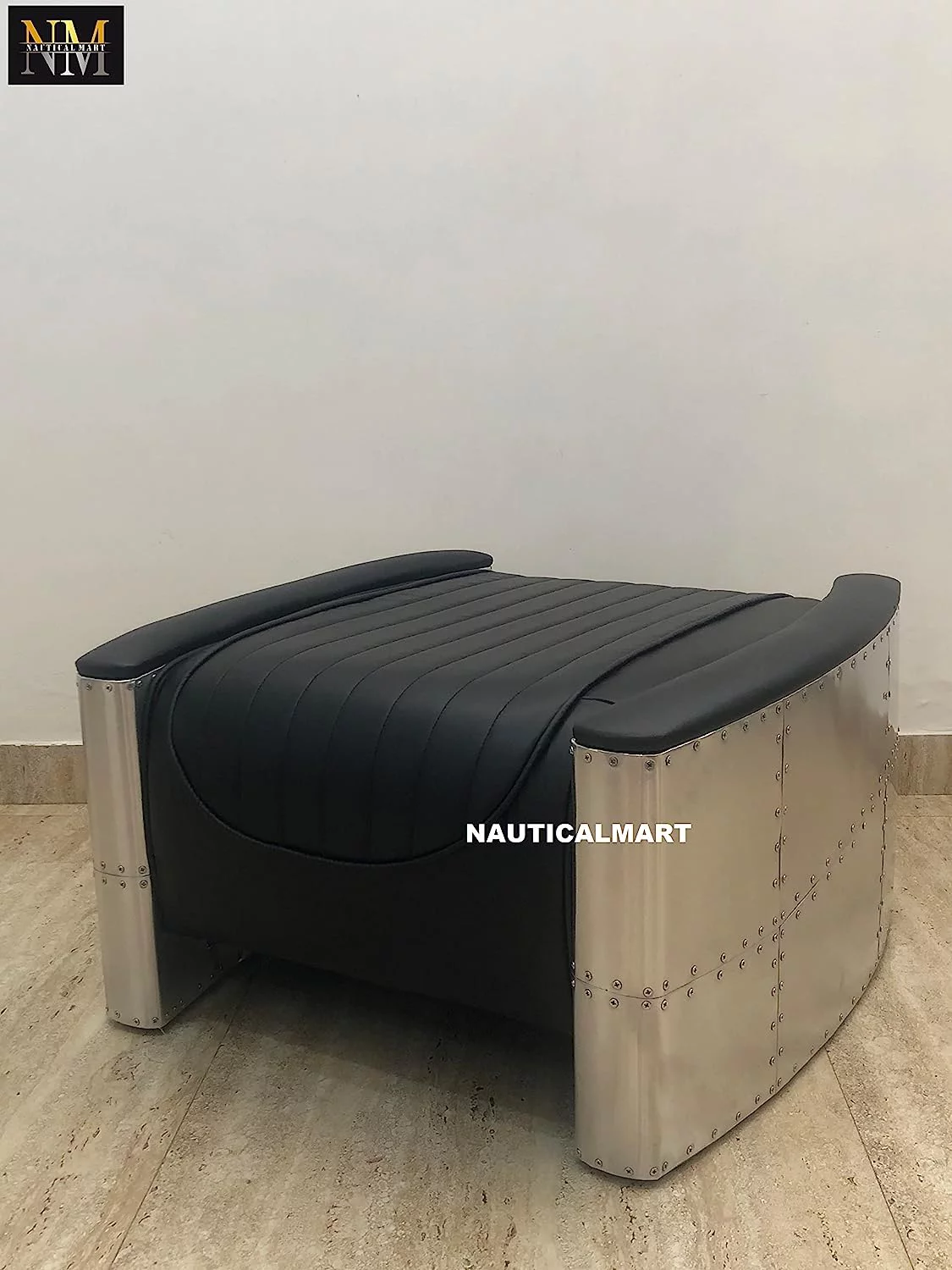 NauticalMart Aviator Ottoman Aluminium Chair Mid Century Vintage Industrial Sofa