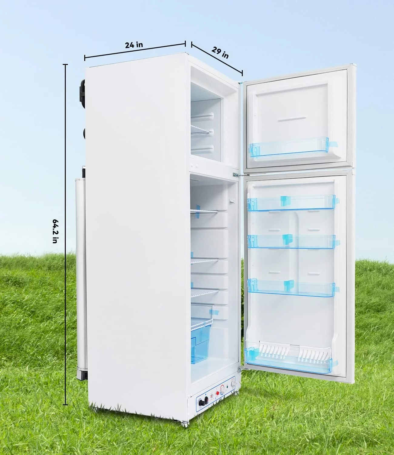 SMAD 13.4 Cu ft 64.2 in Height Propane Refrigerator Top Freezer, Gas 110v/LPG Top Mount, Kitchen Garage RV off-Grid