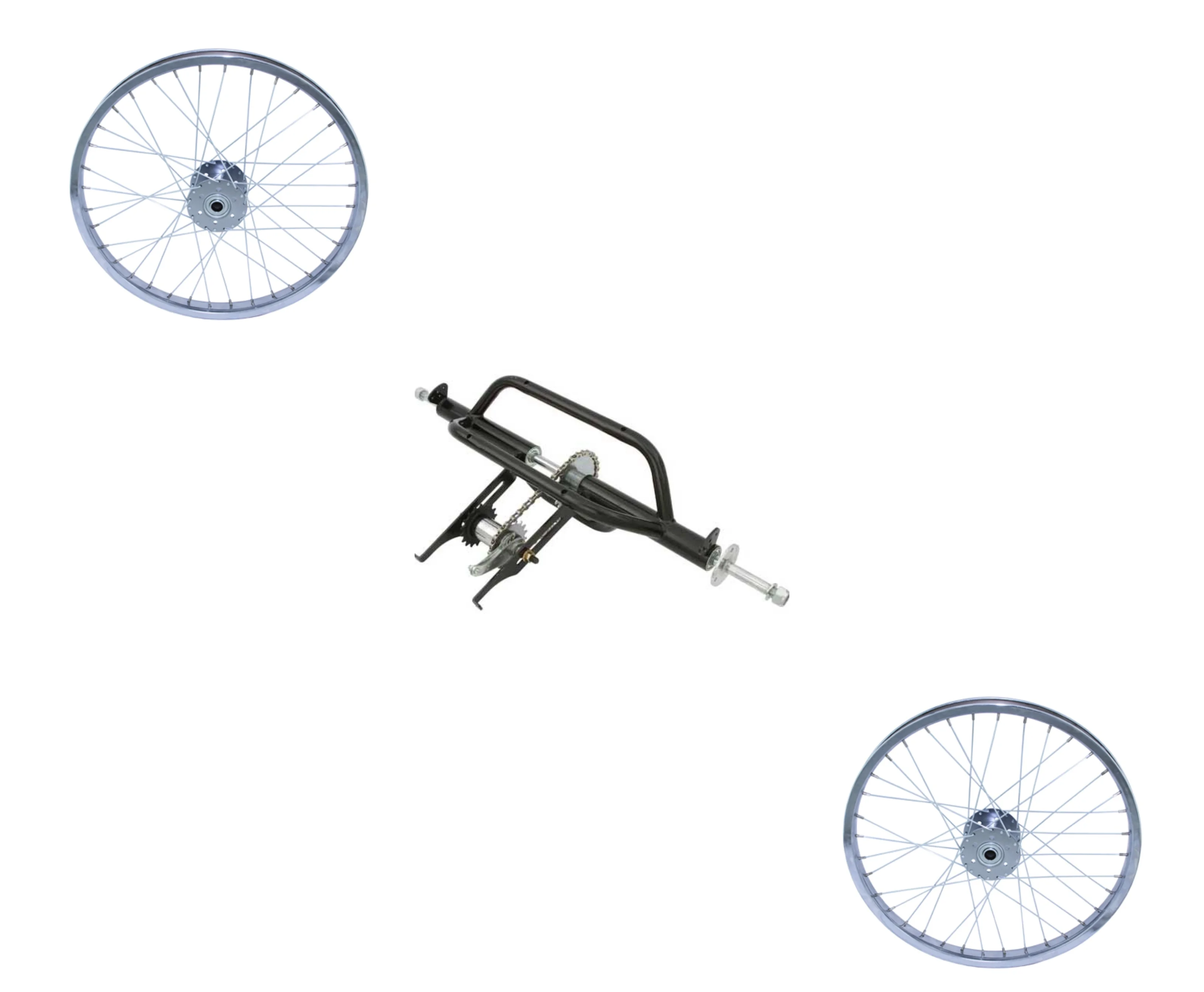 Black Trike Conversion Kit for 20 inch Bicycle. Comes with Two 20 inch Hollow-Hub Steel Wheel 36 Spoke. Tricycle, Trike, three-wheel bike conversion kit