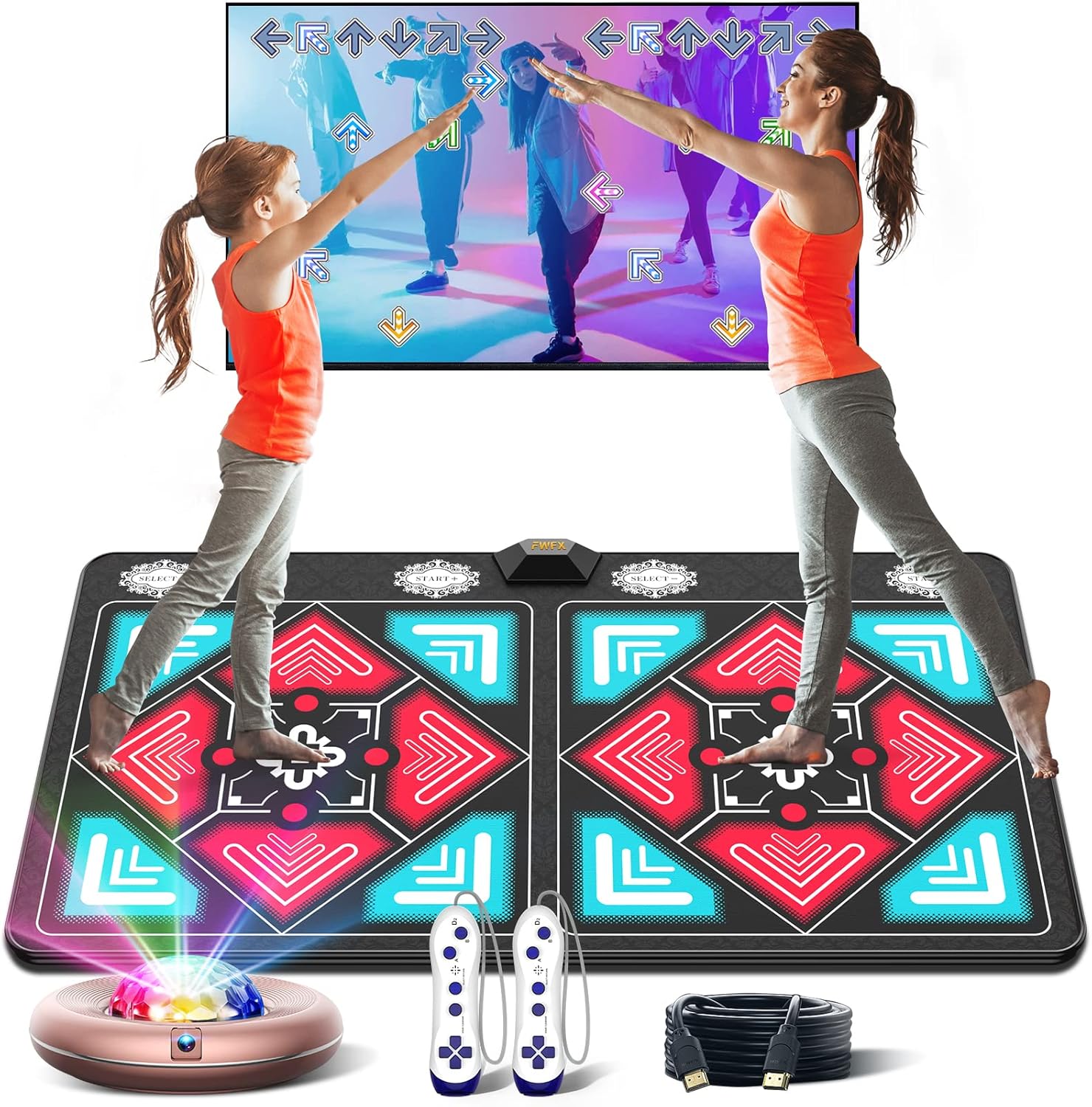 FWFX Electronic Dance Mats - Exercise Fitness Non-Slip Dance Pad Game for TV, Dance Mat Double Game for Kids Adults, HDMI Wireless Musical Dancing Mat with HD Camera, for Girls Boys