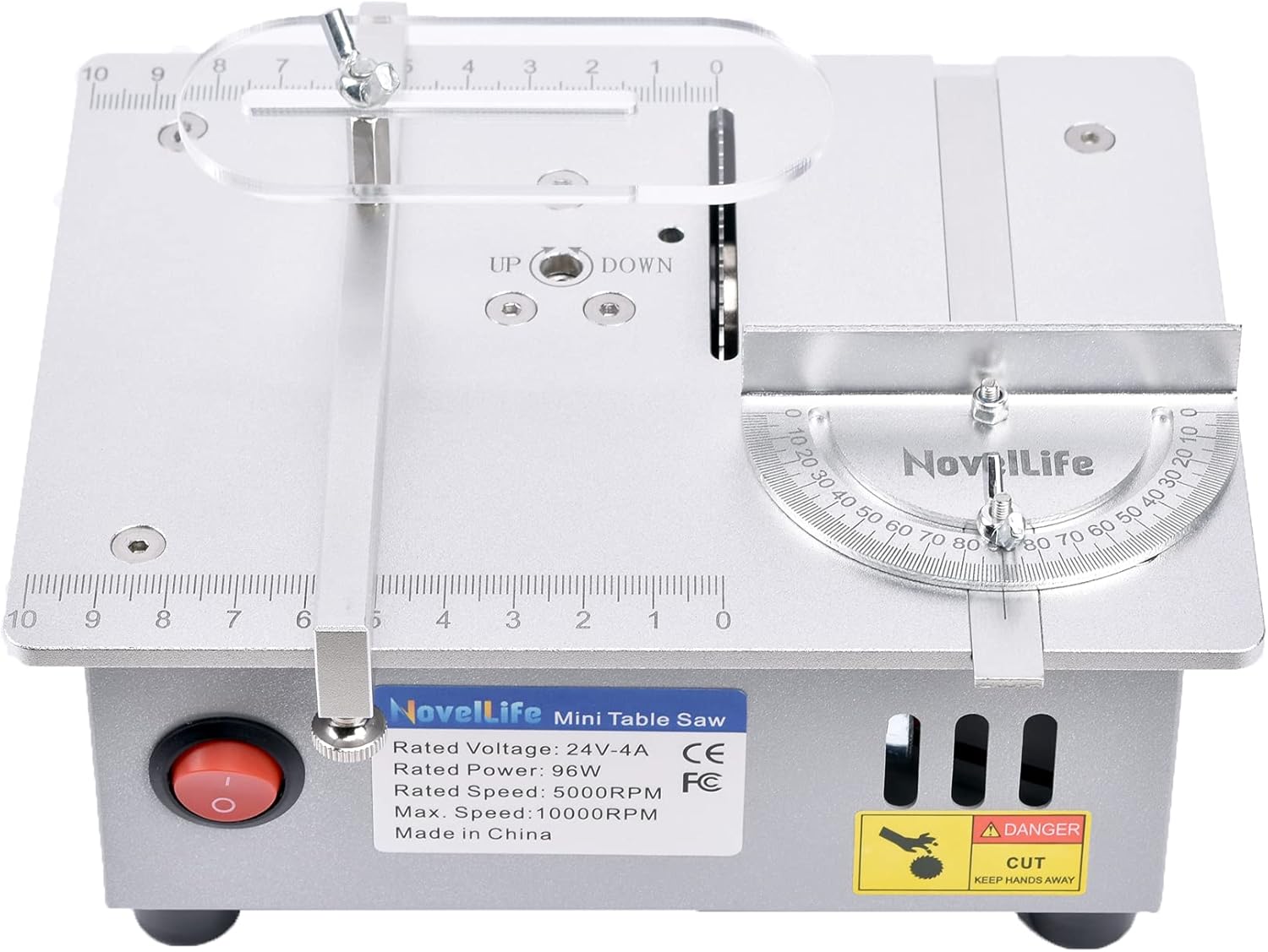 NovelLife Mini Hobby Table Saw Handmade Woodworking Bench Saw DIY Model Crafts Cutting Tool with Adjustable Power Supply 63mm HSS Circular Saw Blade (R2)