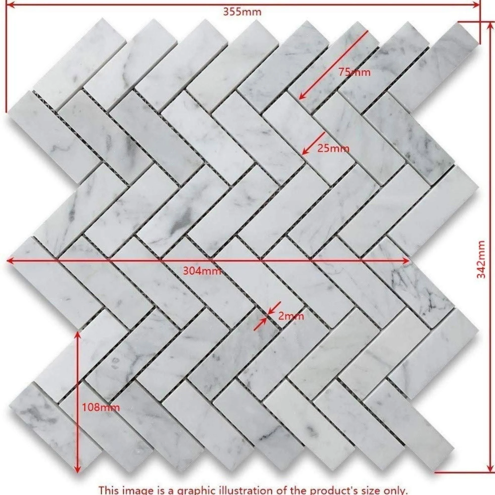 Carrara Marble Mosaic Decorative Backsplash Tile , 12x22x 12x22x 0.38x22/pc - Herringbone - 10pc