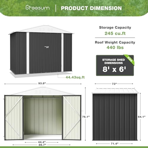 Greesum Outdoor Storage Shed 6 x 8 ft. Utility Tool Shed Metal Storage Garden Shed with Door & Lock for Patio Storage, Brown