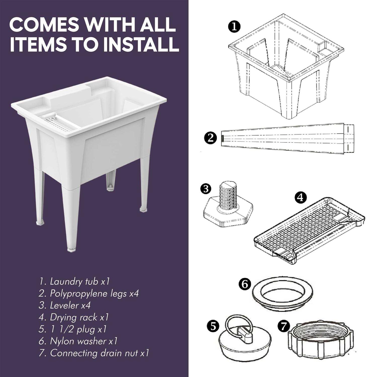 32” Utility Sinks for Laundry Room, Garage, Garden, Basement – Noah William Home Indoor and Outdoor Polypropylene Basement Wash Tub - Shop Hardware Tools Online Store