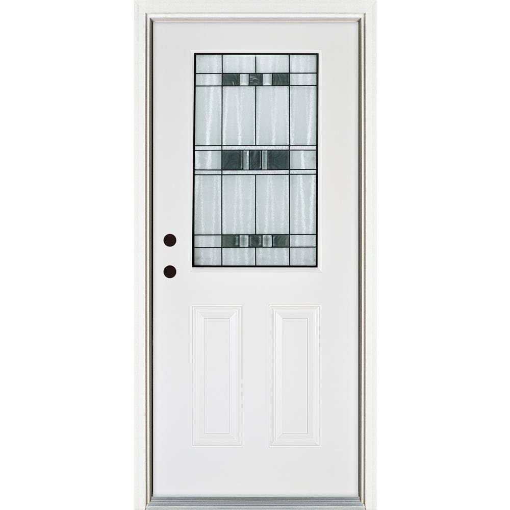 Mp Doors 36 in. x 80 in. Savana Smooth White Right-Hand Inswing 1/2 Lite Decorative Fiberglass Prehung Front Door