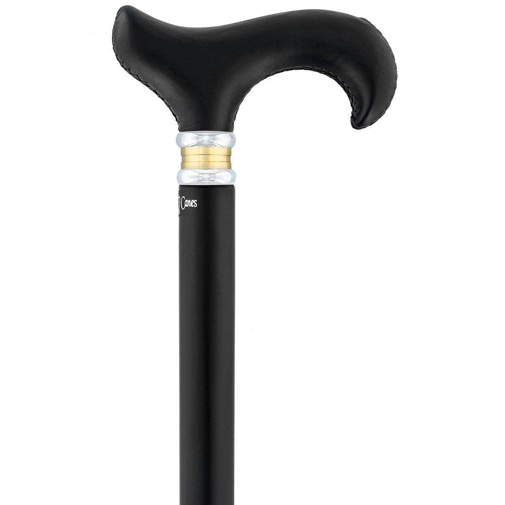 Royal Canes Black Leather Derby Walking Cane w/ Black Beechwood Shaft