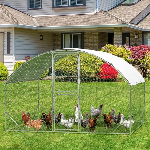 Large Metal Chicken Coop Run, Chicken Run for Yard with Cover, Large Chicken Run, Walk-in Poultry Cage,Chicken Coop for Chickens, 20 Hens, Ducks, Rabbits-9.8'W x 6.5'D x 6.5'H