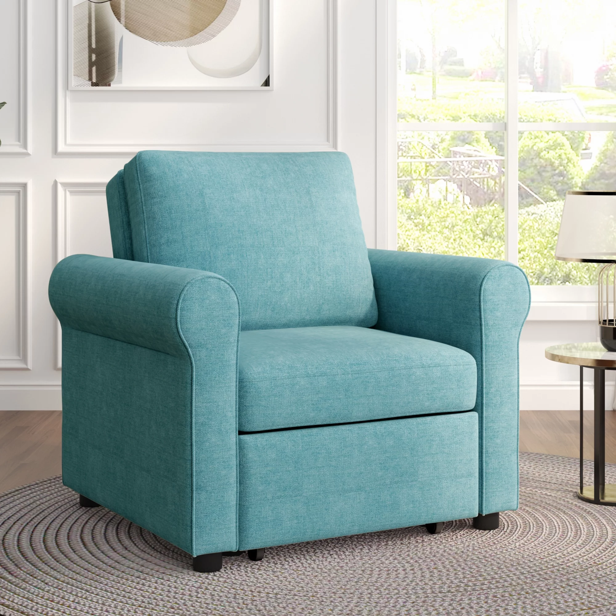 Modern Style 3-in-1 Sofa Bed Chair, Teal, Convertible Sleeper Chair Bed, Metal Frame, High Density Foam - Curated Treasures Market