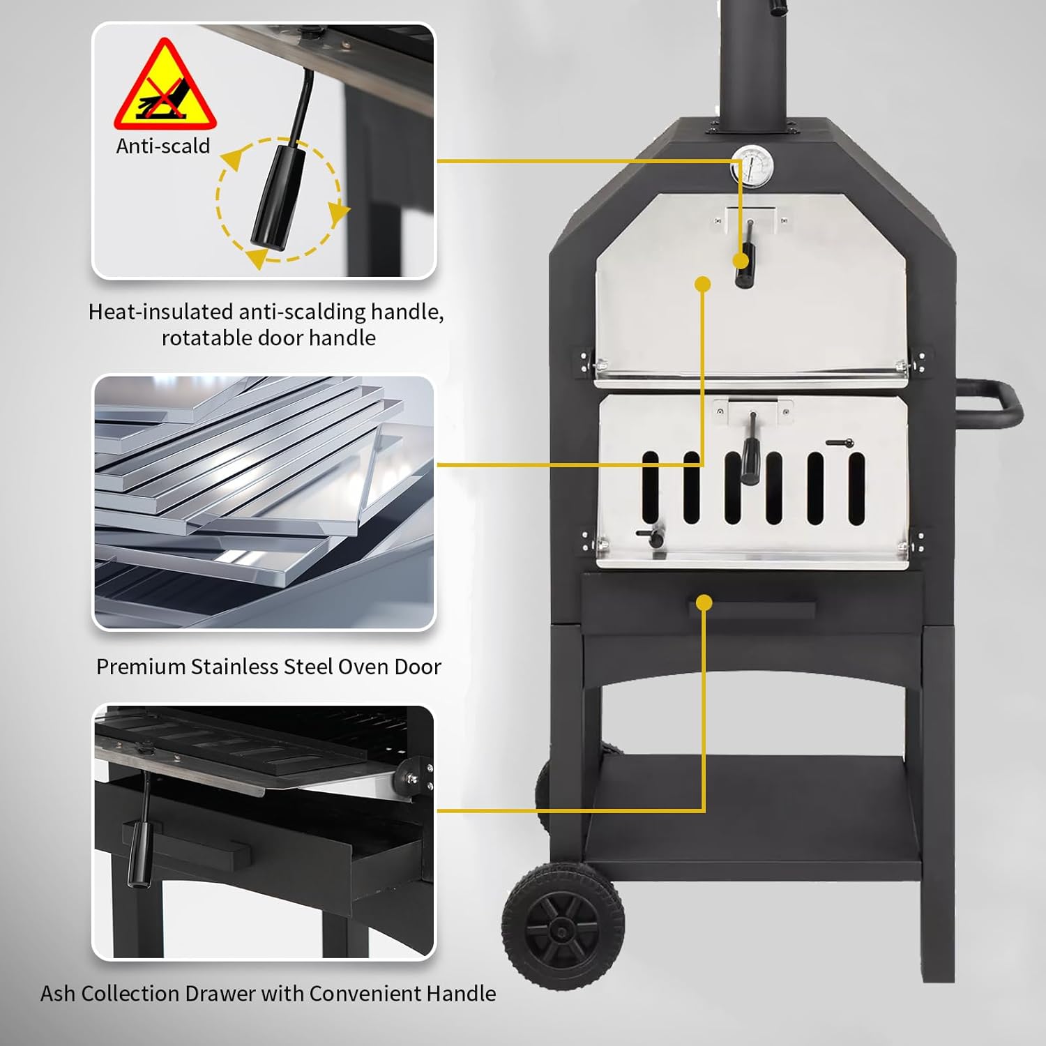 Pizza Oven Outdoor, Wood-Fired Pizza Oven 63" Height Patio Pizza Maker with Pizza Stone, Pizza Peel, Grill Rack and Waterproof Cover for Outside Backyard Camping
