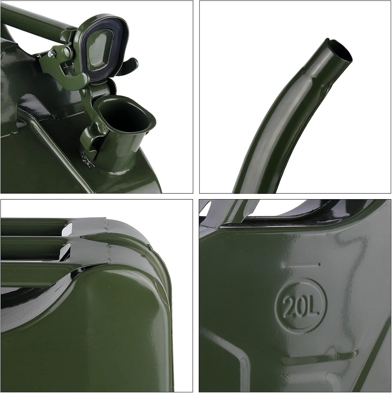 EONLION 20L 5 Gallon Metal Gas Can Gasoline Bucket for Cars, Trucks, Steel Fuel Can with Fuel Can and Spout System, US Standard (Army Green) Pack of 2