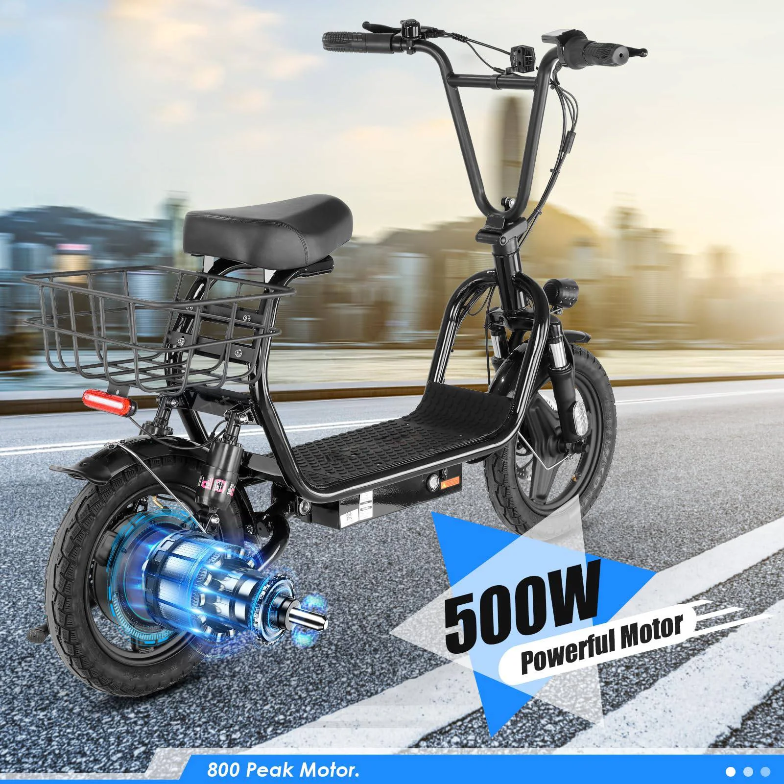 500W Electric Scooter with Seat for Adults, Max Speed 20 Mph Up to 25 Miles Range Moped, 14" Tire for Commuting Bike, Black