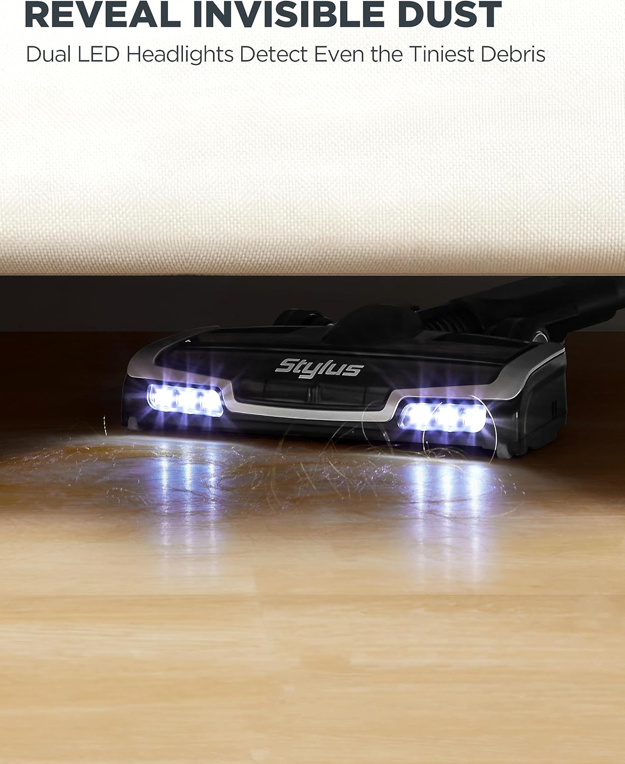 Eureka Cordless Vacuum Cleaner, Stick Vacuum for Home Pet Hair Carpet Hardfloor, Powerful Suction, Dual LED Headlights, 180° Flexible Brush Head, 60 Mins Runtime, Black