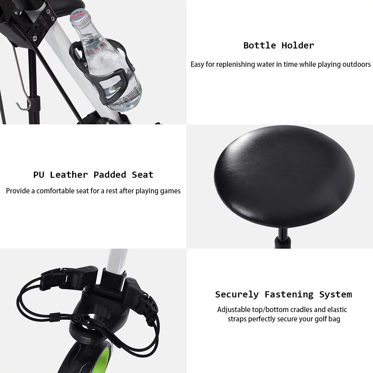 Golf Push Pull Cart with Seat, Lightweight Foldable Collapsible 3 Wheels Golf Push Cart, Golf Trolley with Foot Brake, Adjustable Umbrella Holder & Seat, 4 Height Position Handle - Curated Treasures Market