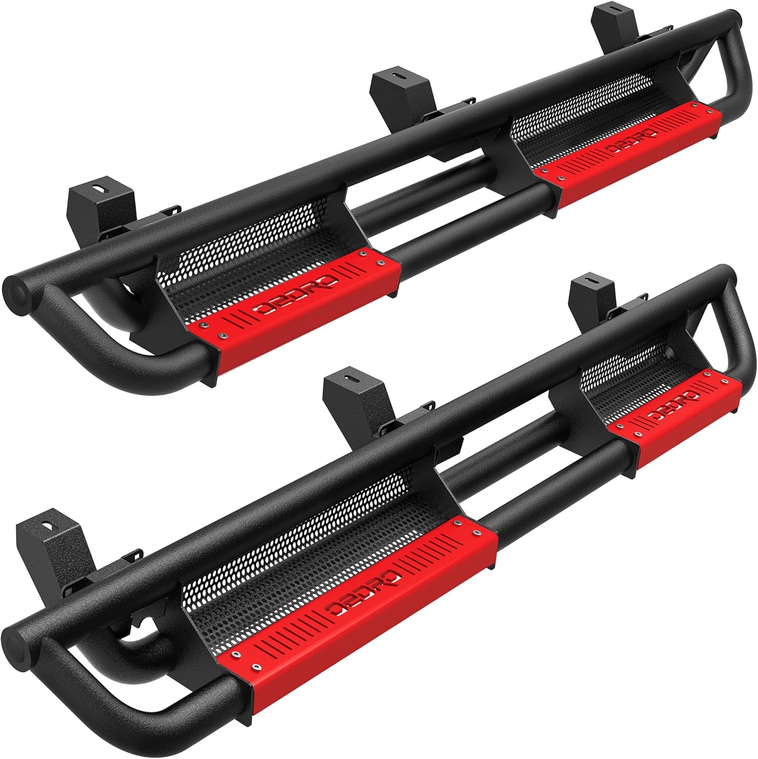 OEDRO Running Boards, Drop Side Steps Compatible with 2018-2022 Jeep Wrangler JL 2 Door, All Steel Nerf Bar w/ Red Paintable Step Plates