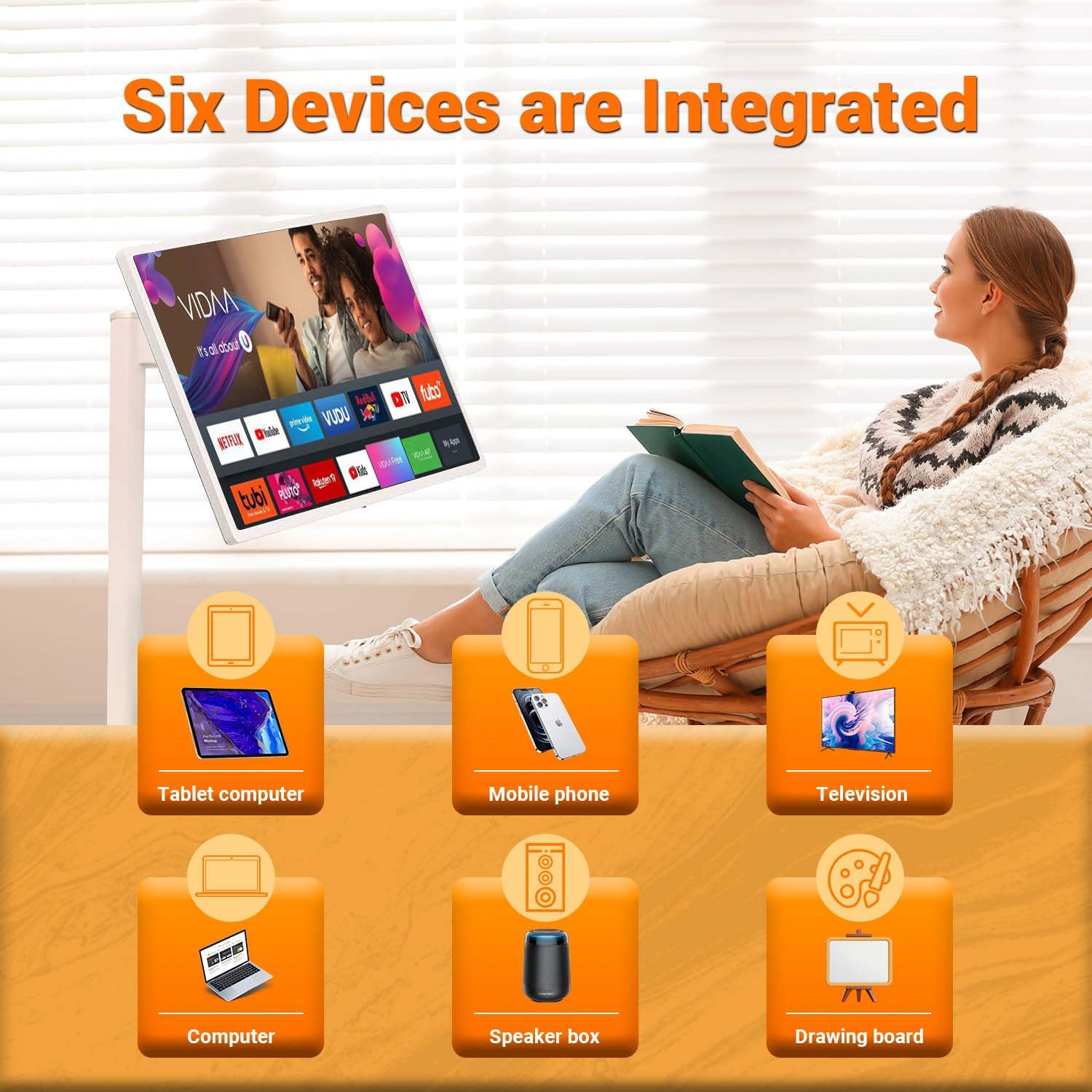 22 Inch 1080p Portable Touch Screen Monitor, RollableTablet TV with Android(Support Google Store), Wireless TV on Wheels Touchscreen Built-in Battery(4-6H), Full Swivel Rotation