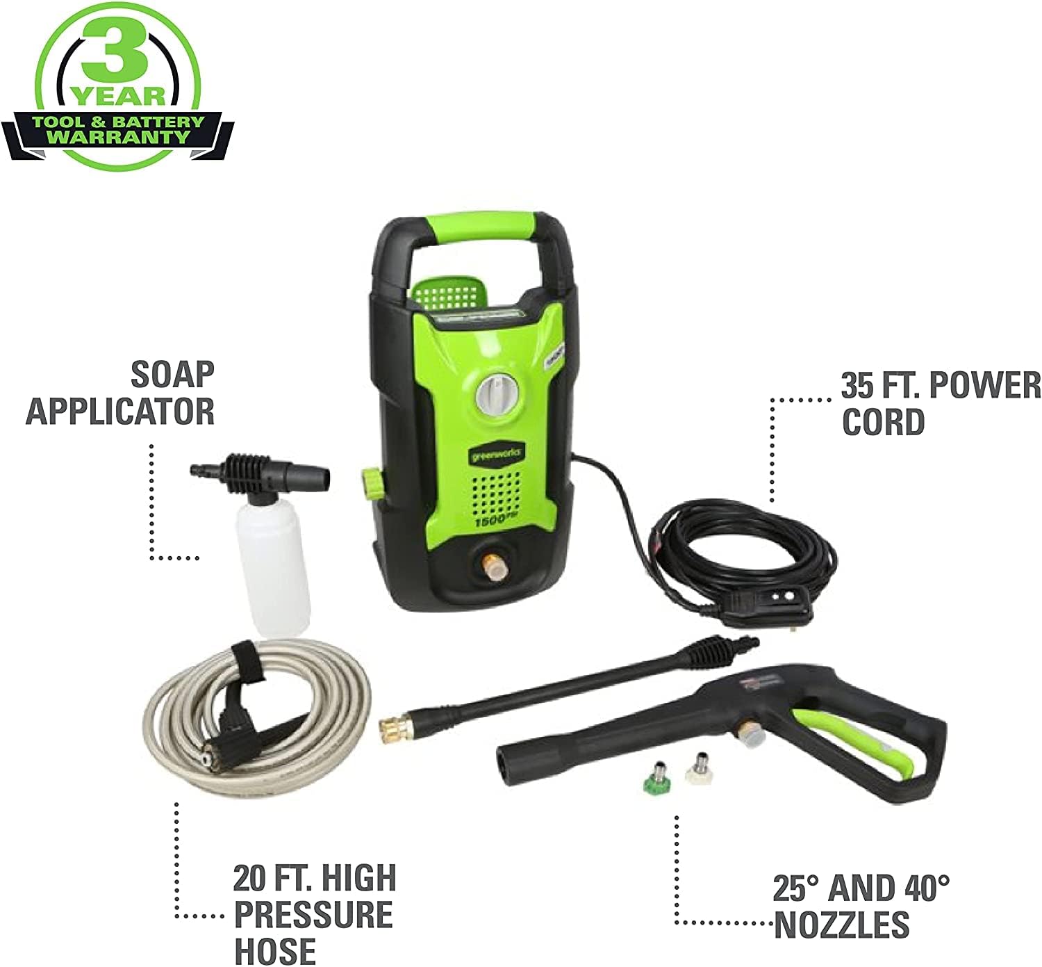 Greenworks 1600 PSI 1.2 GPM Pressure Washer (Upright Hand-Carry)