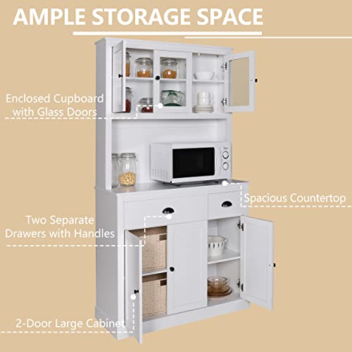 VEIKOU 71" Kitchen Pantry Buffet with Hutch, 2 Drawers, 6 Doors
