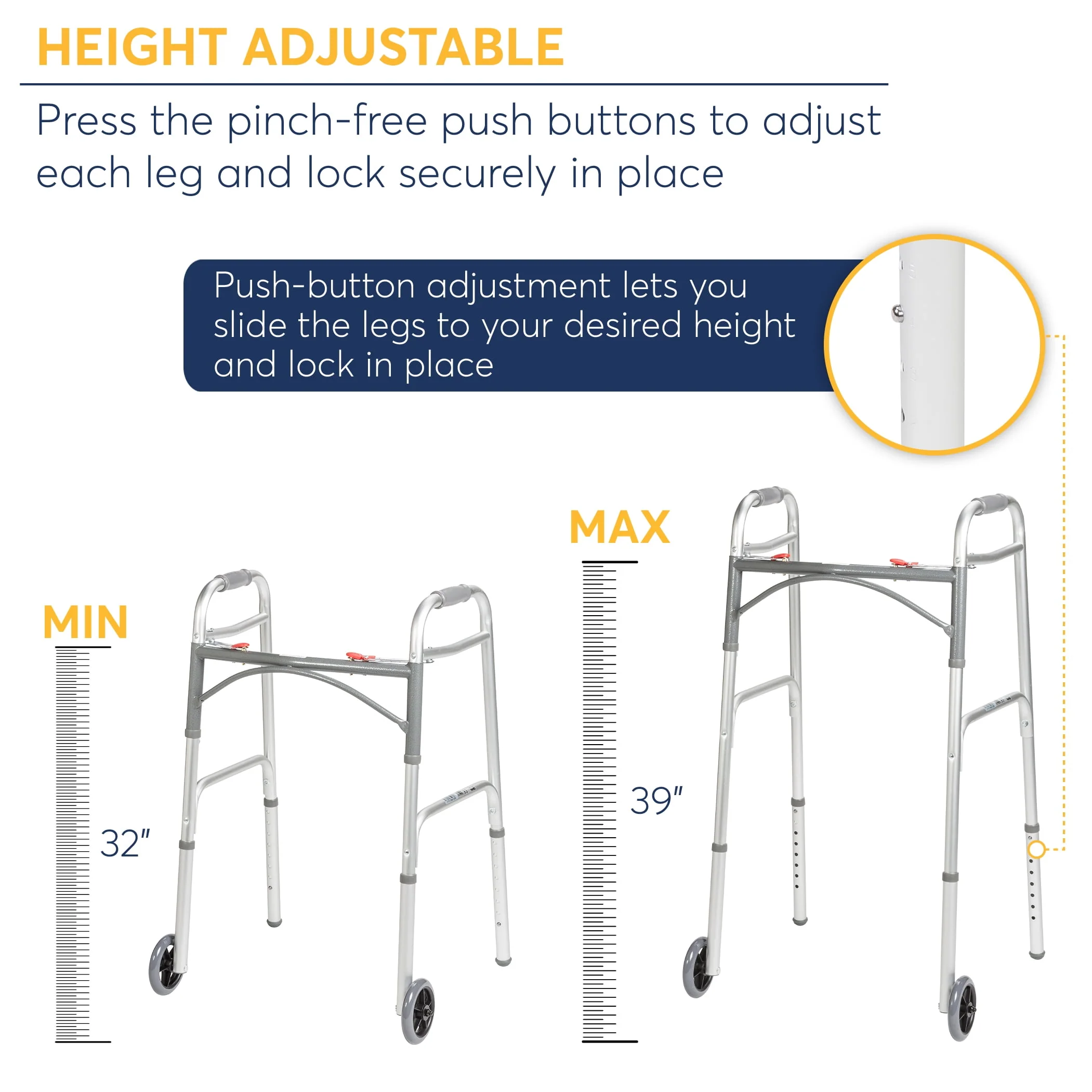 Drive Medical PreserveTech Deluxe Two Button Folding Walker with 5 Wheels
