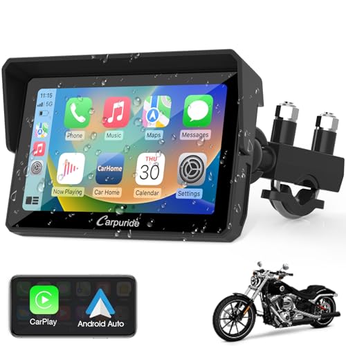 Carpuride W702 for Motorcycle, 7 inch Waterproof Touchscreen, Portable Carplay/Android Auto GPS Navigation for Motorbike, Support Dual Bluetooth, Car GPS, Siri, G00gle Assistant, TF-64G