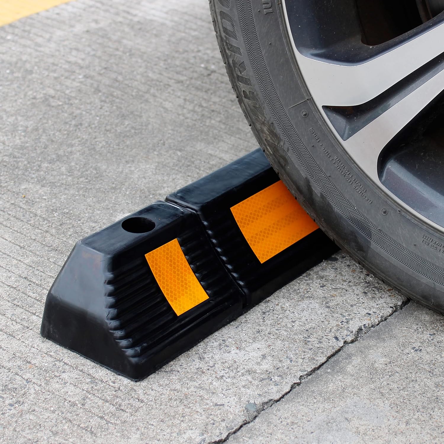 HFS (R Parking Stopper for Garage Floor, Blocks Car Wheels as Parking Aid and Stops The Tires, Acting as Rubber Parking Curbs That Protect Vehicle Bumpers and Garage Walls (Pack of 2)