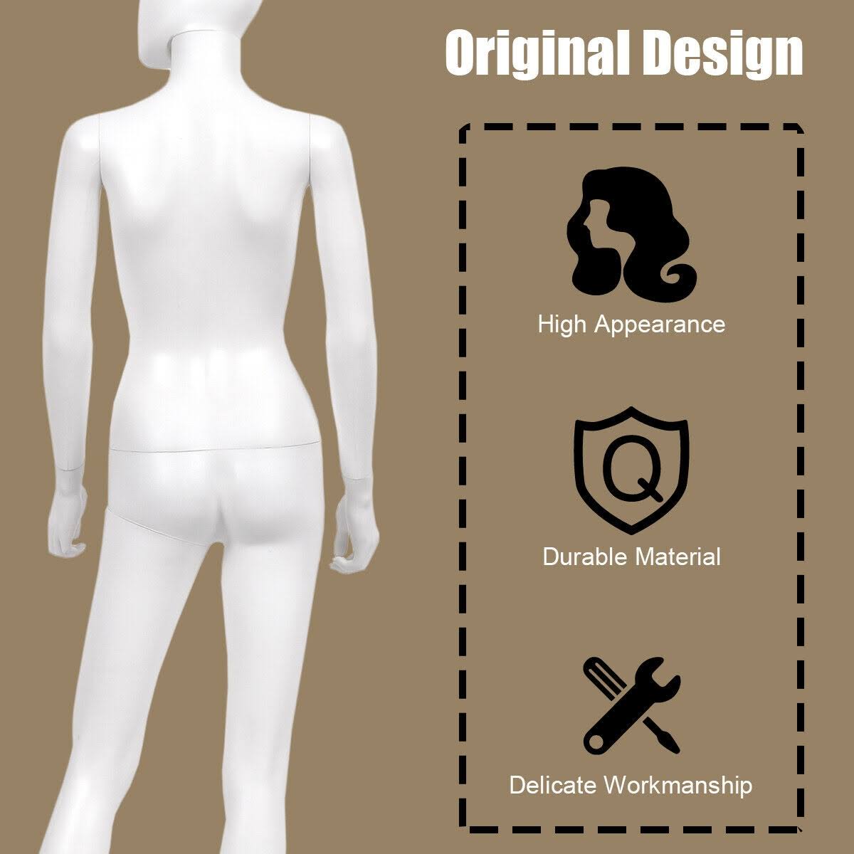 5.8 ft Full Body Female Mannequin Egghead Manikin with Metal Stand