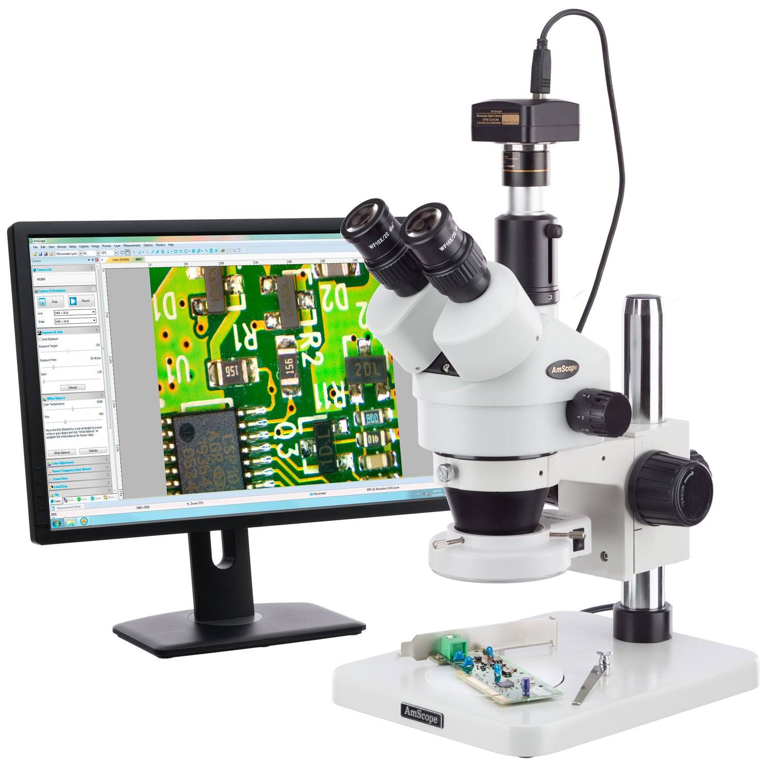 Amscope 7X-45X Dissecting Circuit 144-LED Zoom Stereo Microscope with 3MP Digital Camera