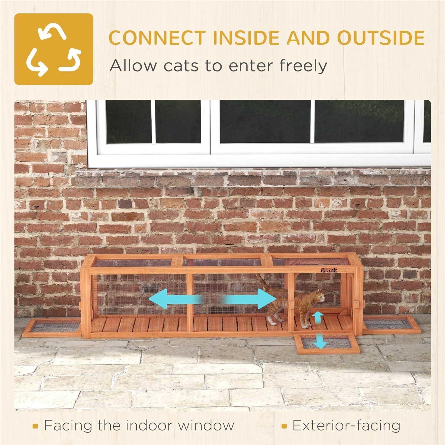 PawHut 59 Long Cat Tunnel with Extendable Design Wooden Outdoor Cat Tunnel House with Weather Protection - Pet Supplies online store