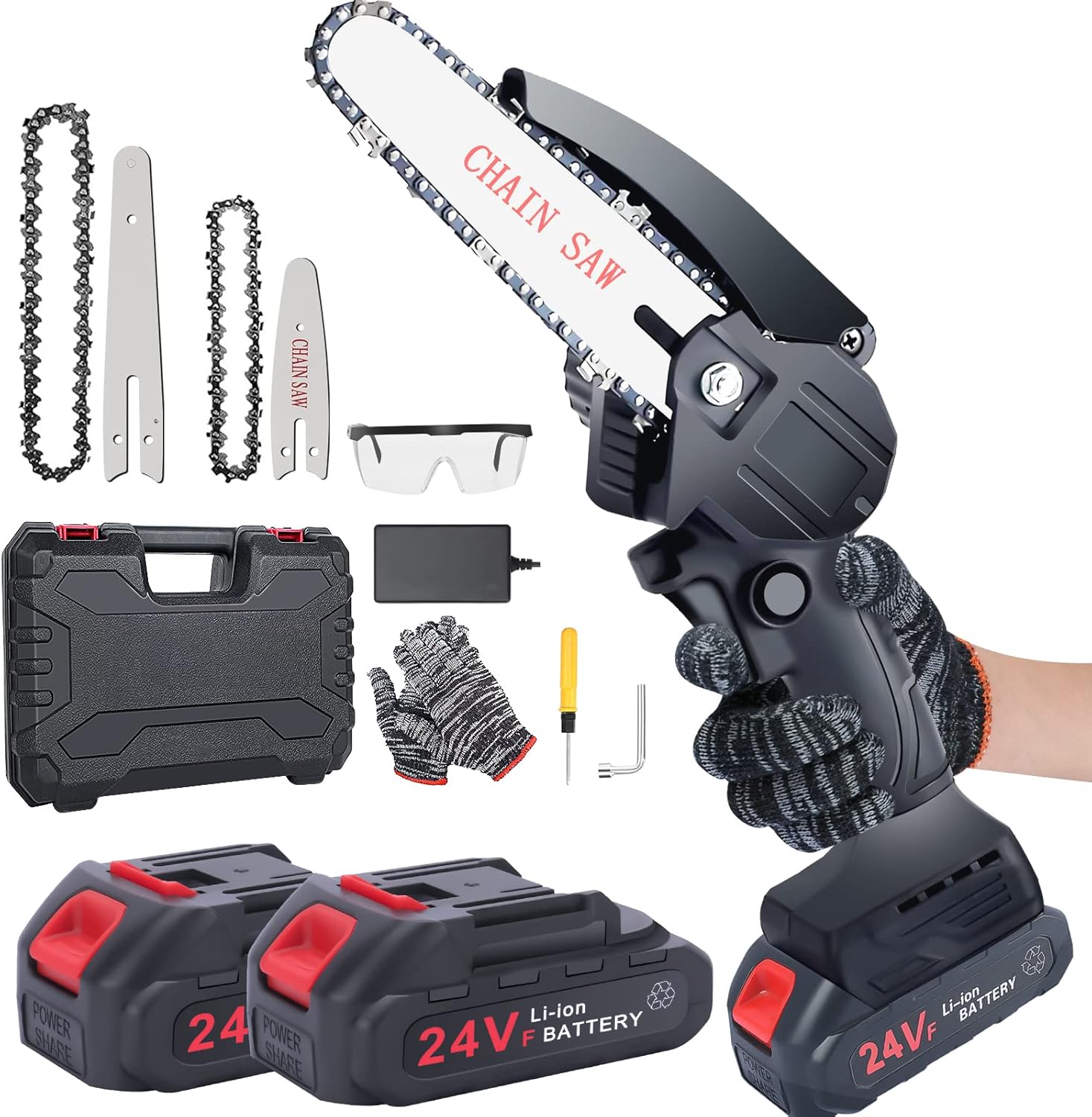 Mini Chainsaw 6-Inch with 2 Battery, Cordless power chain saws with Security Lock, Handheld Small Chainsaw for Wood Cutting Tree Trimming Pack of 2