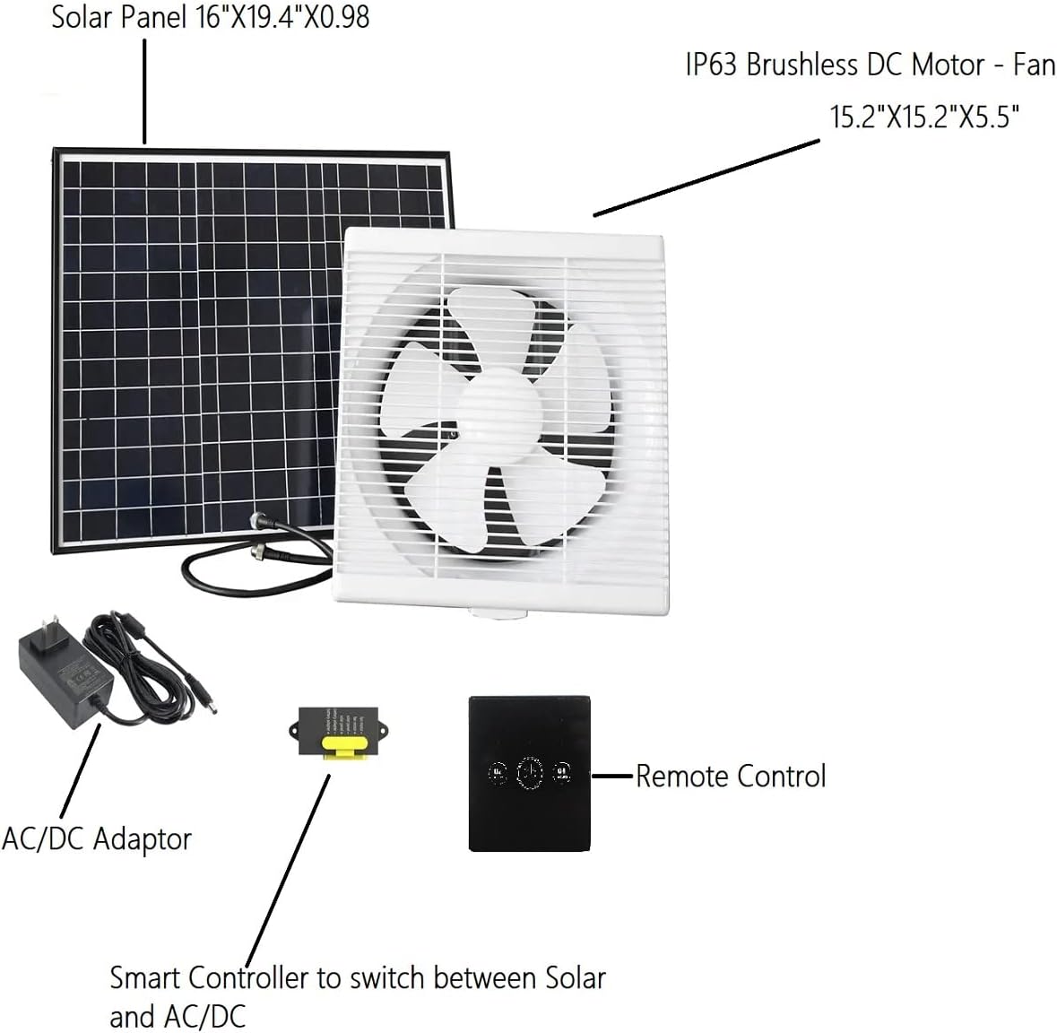 40W Attic Fan with Gable Mount 12" Brushless Exhaust Fan for Shed - Solar Vent Fan IP63 Greenhouse Supplies - Greenhouse Accessories Solar Powered Fans for Outside Chicken Coop Crawl Space Fan