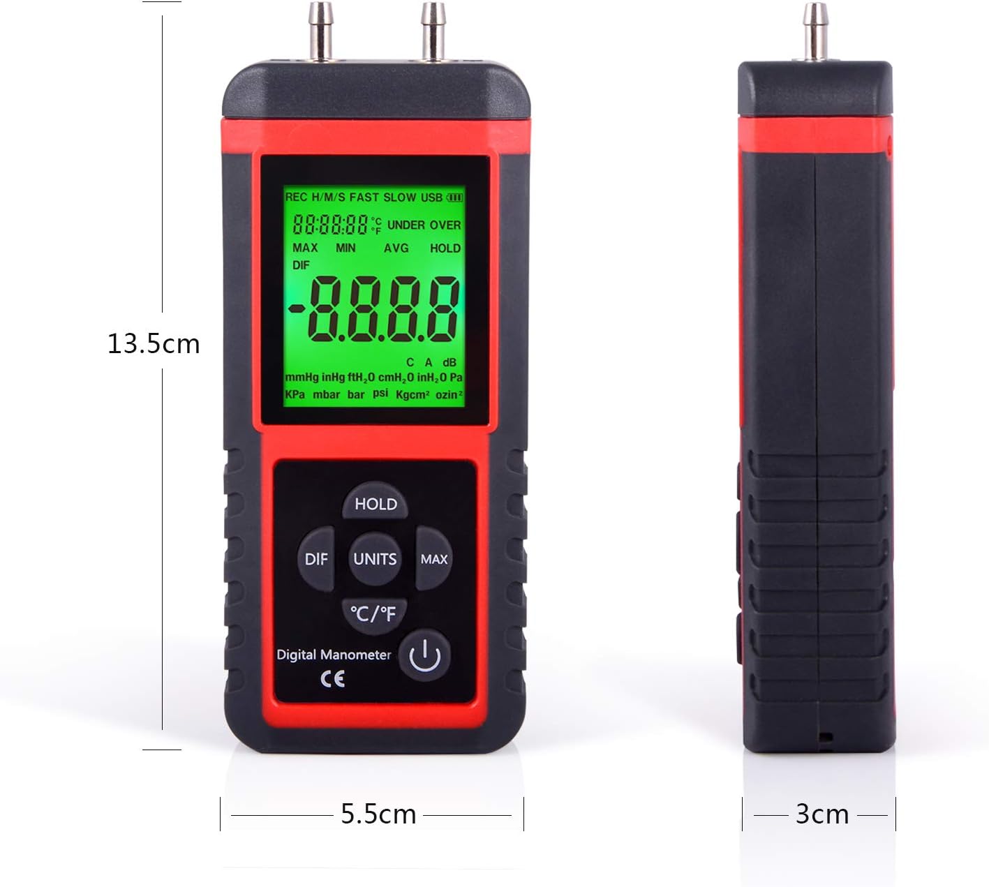 EHDIS Manometer Gas Pressure Tester Digital Air Pressure Meter Differential Pressure Gauge HVAC Gas Pressure Tester Pack of 2