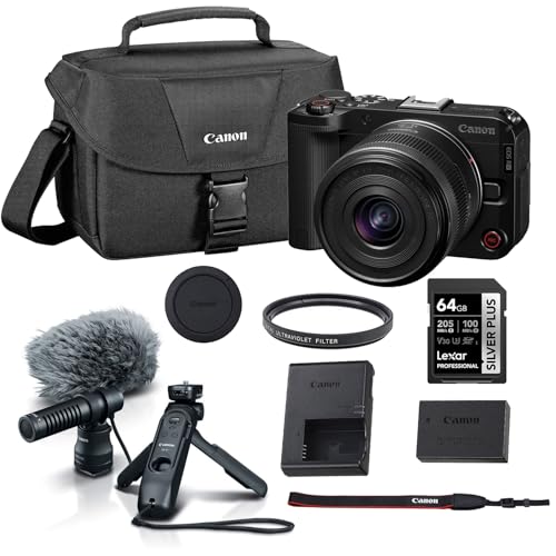 Canon EOS R50 V APS-C Mirrorless Interchangeable Lens Hybrid Camera, Vlogging, Content Creation, Vertical Video | Body Only Bundle with 64GB Memory Card + Camera Bag (3 Items)