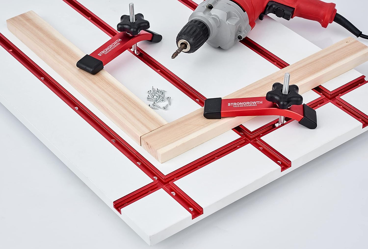 T track 48" with Wood Screws-Double Cut Profile Universal T-Track with Predrilled Mounting Holes-T Track Woodworking-Fine Sandblast Anodized-Red Color-4PK Pack of 2