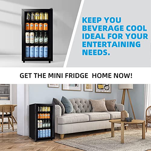 WANAI Mini Fridge Cooler Beverage Refrigerator Glass Door Beverage Cooler for Beers Wine Juicer Cooler Adjustable Shelves LED Lights for Home, Office or Bar