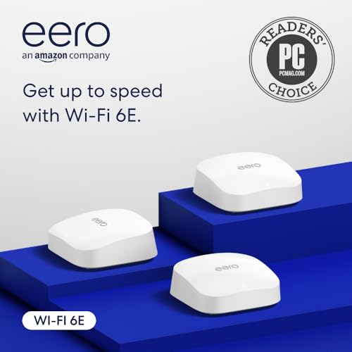 Amazon eero Pro 6E mesh wifi system - Supports internet plans up to 2.5 Gbps, Coverage up to 4,000 sq. ft., Connect 100+ devices, 2-pack