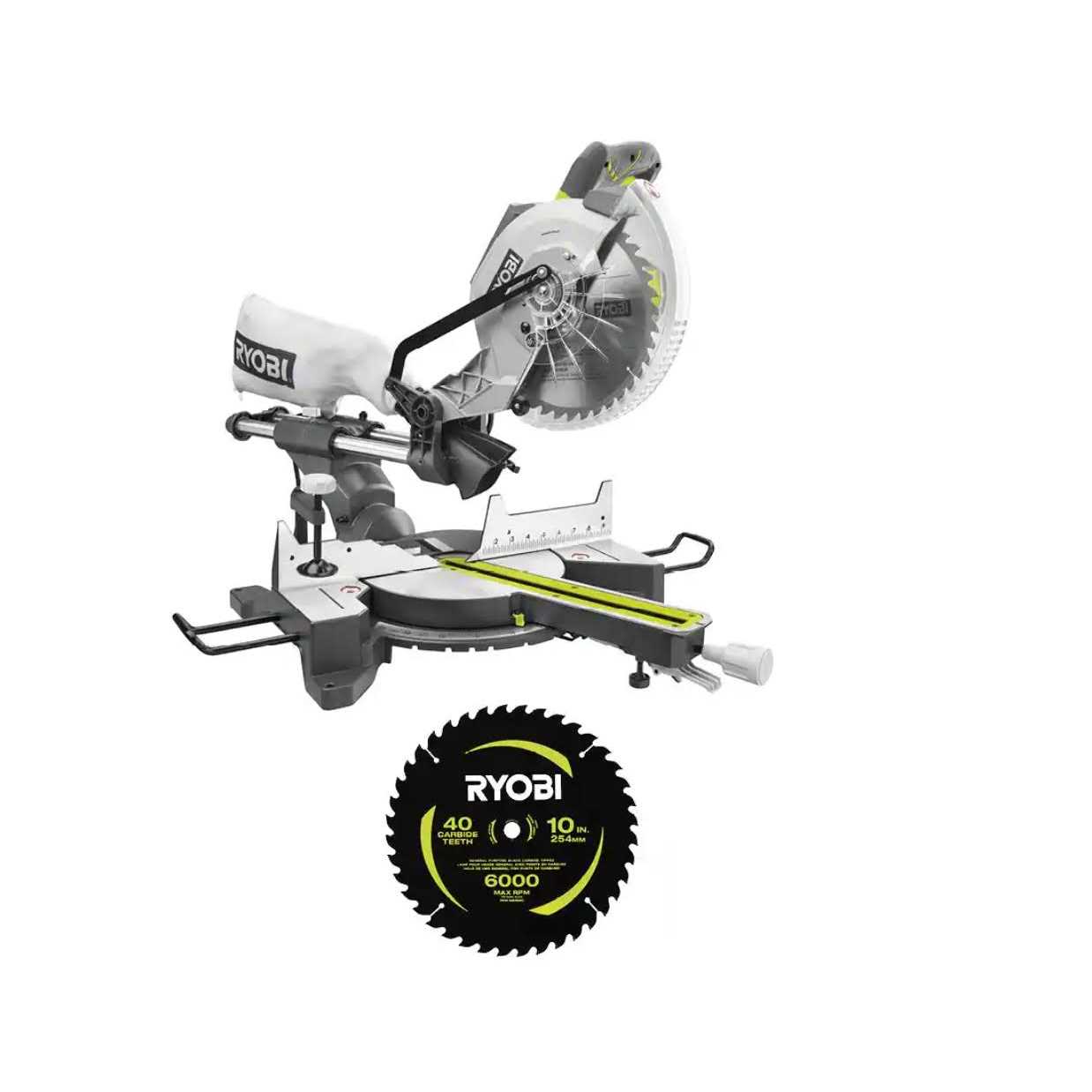 RYOBI 15 Amp 10 in. Corded Sliding Compound Miter Saw with 10 in. 40 Carbide Teeth Thin Kerf Miter Saw Blade - Shop Hardware Tools Online Store