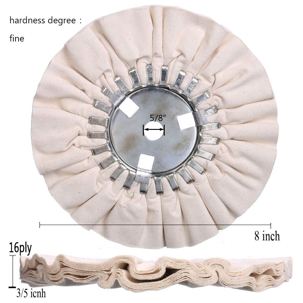 Airway Buffing Wheel Kit 7 PCs kit (2 pcs White & 2 pcs Orange & 2 pcs Blue & 1 Buffing rake) 8" in Diameter 5/8" in Arbor Hole 16 Ply for Angle Grinder 7 Pcs Pack of 2