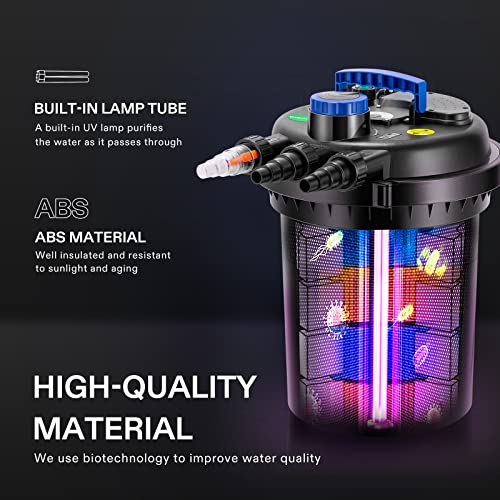 VIVOGROW Bio Pressure Pond Filter, Pond Filter System with Convenient Cleaning Crank Handle for Garden, Pool, Fishpond, Black