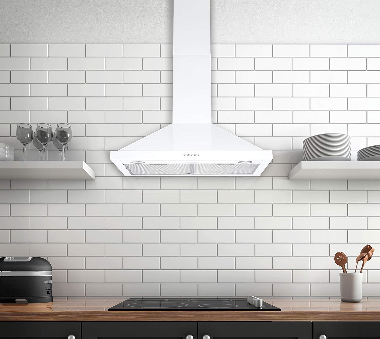 Ancona AN-1558 30" 280 CFM Convertible Wall Mount Pyramid Range Hood in White
