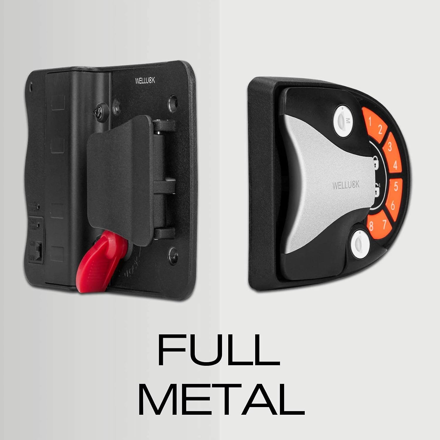 WELLUCK RV Lock Keyless Entry Door Handle Latch, Trailer Camper RV Door Lock Replacement w/ Knob Deadbolt, 2 Key Fobs and Backlit Keypad, Zinc Alloy Security RV/5th Accessories, Silent Mode Available