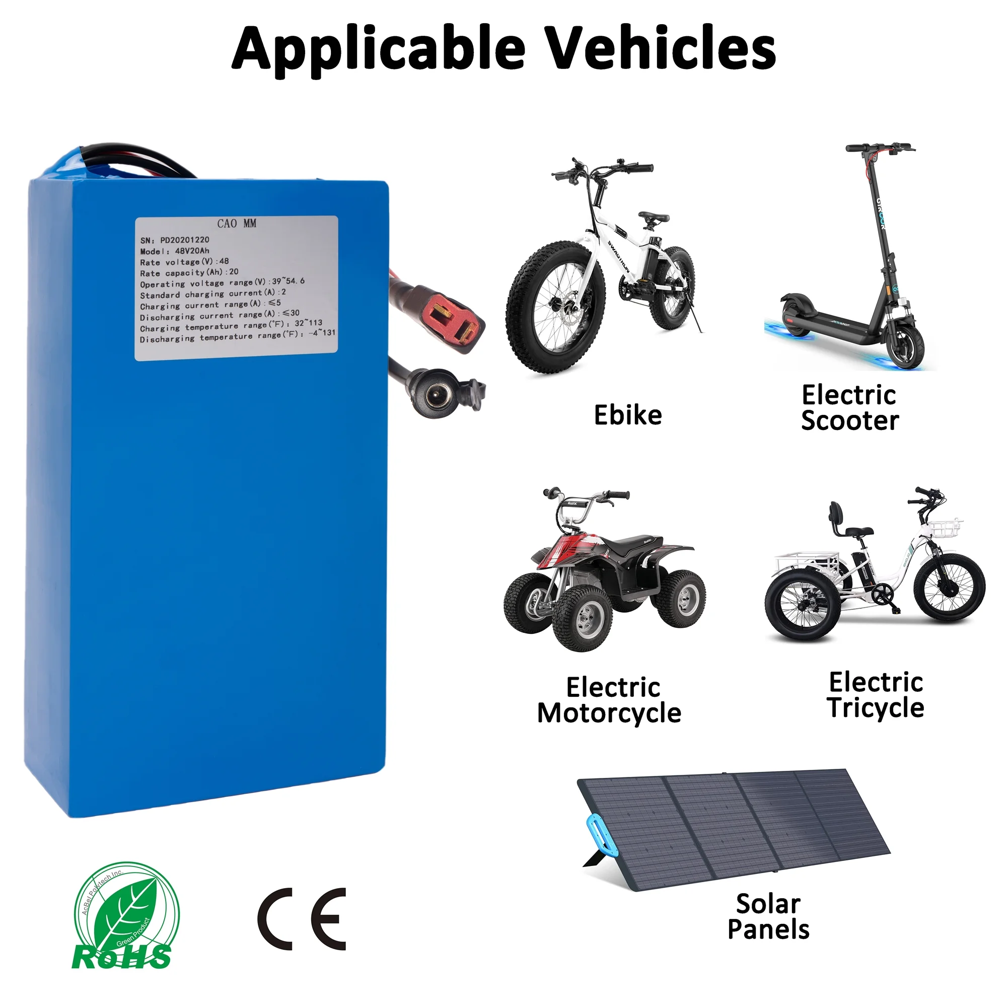 48V 20Ah Lithium Battery with Charger 48V Ebike Battery Bicycle Battery for 1200W Electirc Tricycle
