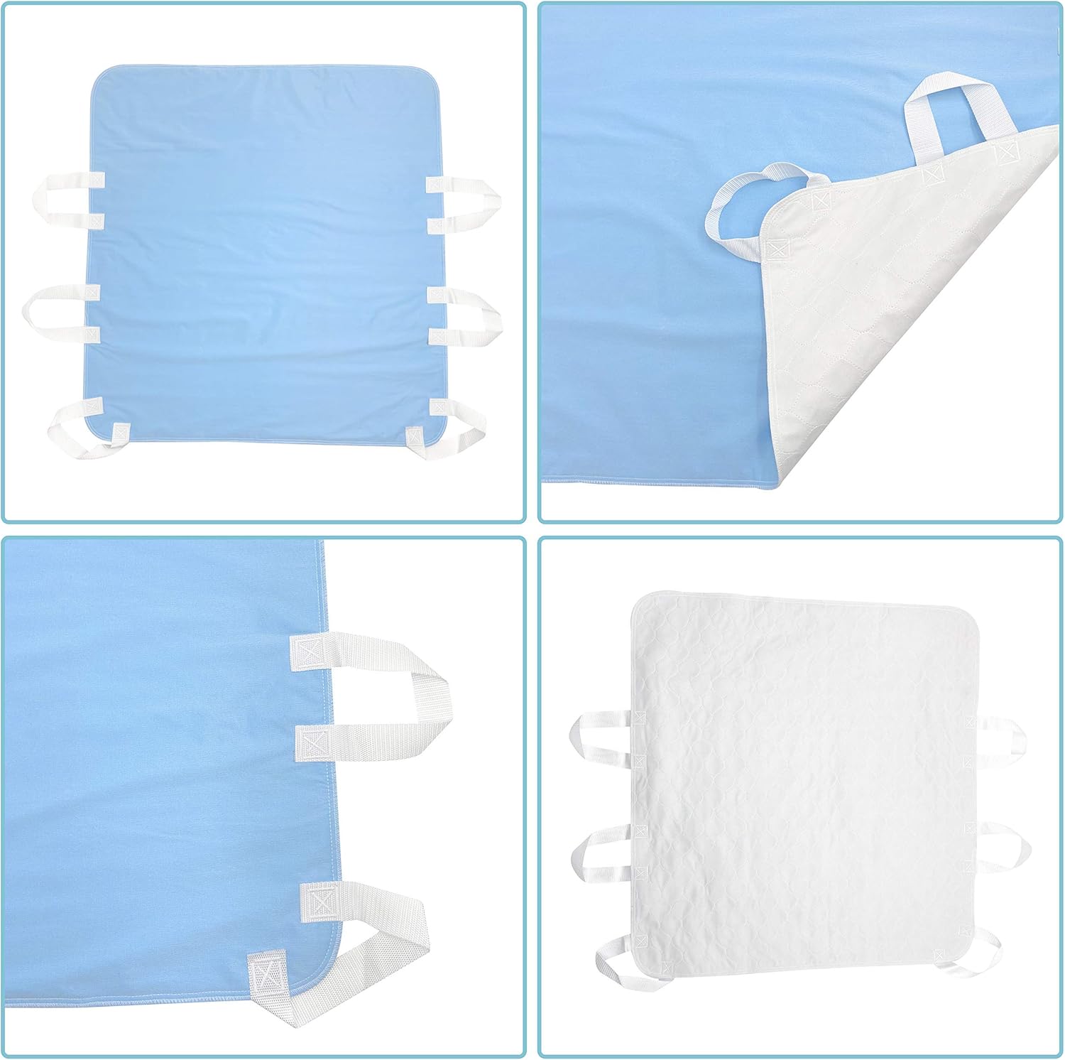 Atcha Ba Waterproof Positioning Bed Pad with 6 Handles, Reusable Incontinence Underpad, Washable Hospital and Home Care Sliding Sheet, 34&rdquo; x 36&rdquo; (2-Pack Blue)