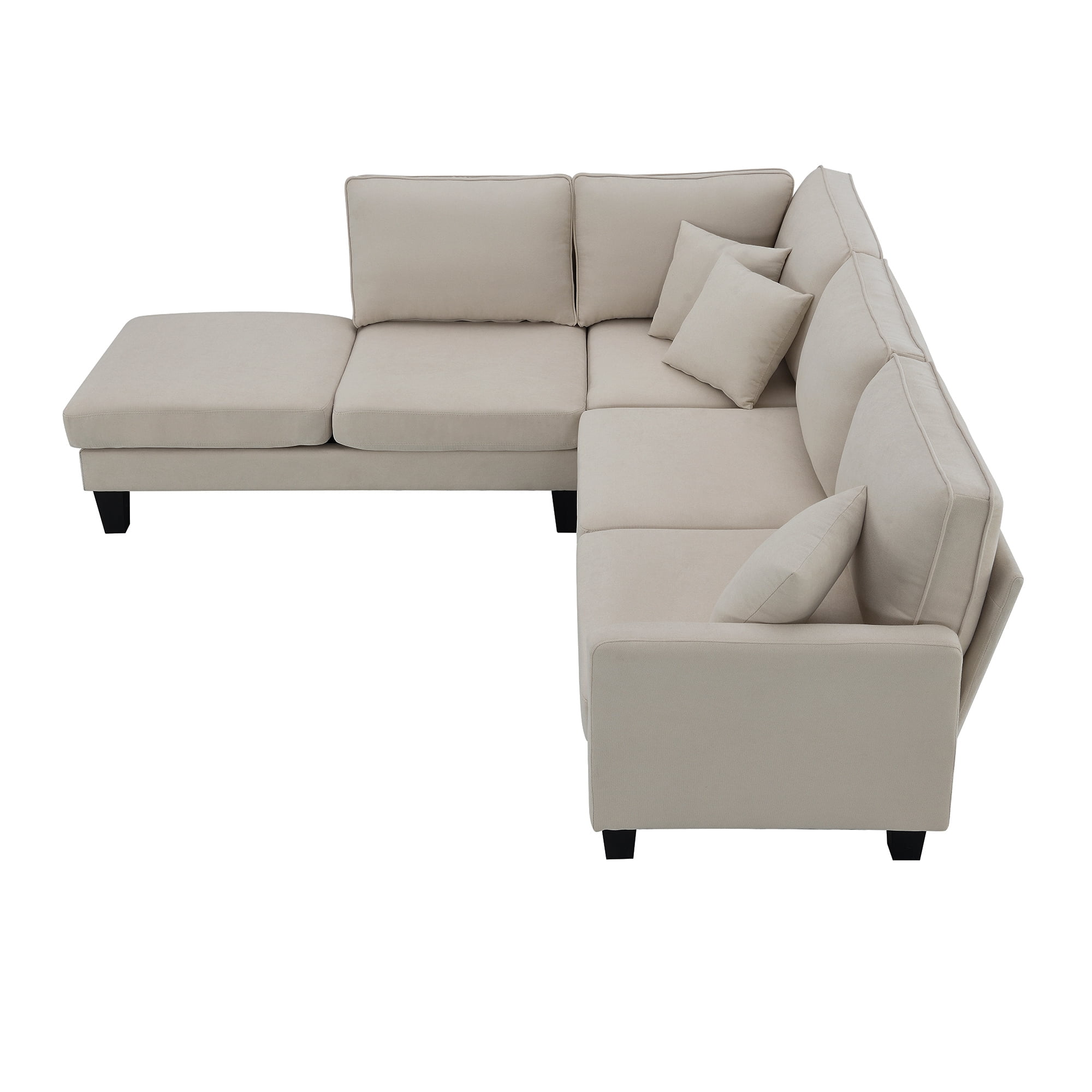 EUROCO 90" Modern L-Shaped Sectional Sofa Couch, Terrycloth 5-Seat Indoor Furniture Sofa with Chaise Lounge, 3 Pillows for Living Room,Apartment,Office, Beige - Curated Treasures Market