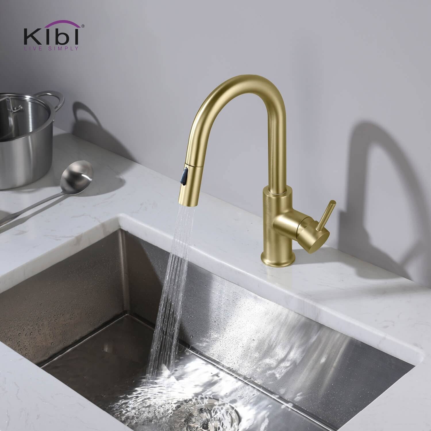 KIBI Single-Hole Pull-Down Nickel Kitchen Faucet with Sprayer and Magnetic Docking