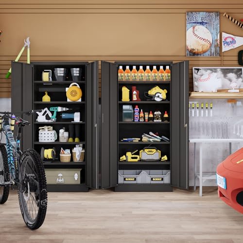 Metal Storage Cabinet, 71" H Locking Cabinet with 5 Adjustable Shelves for Garage, Classroom, School, Home, Office, Pantry-Black