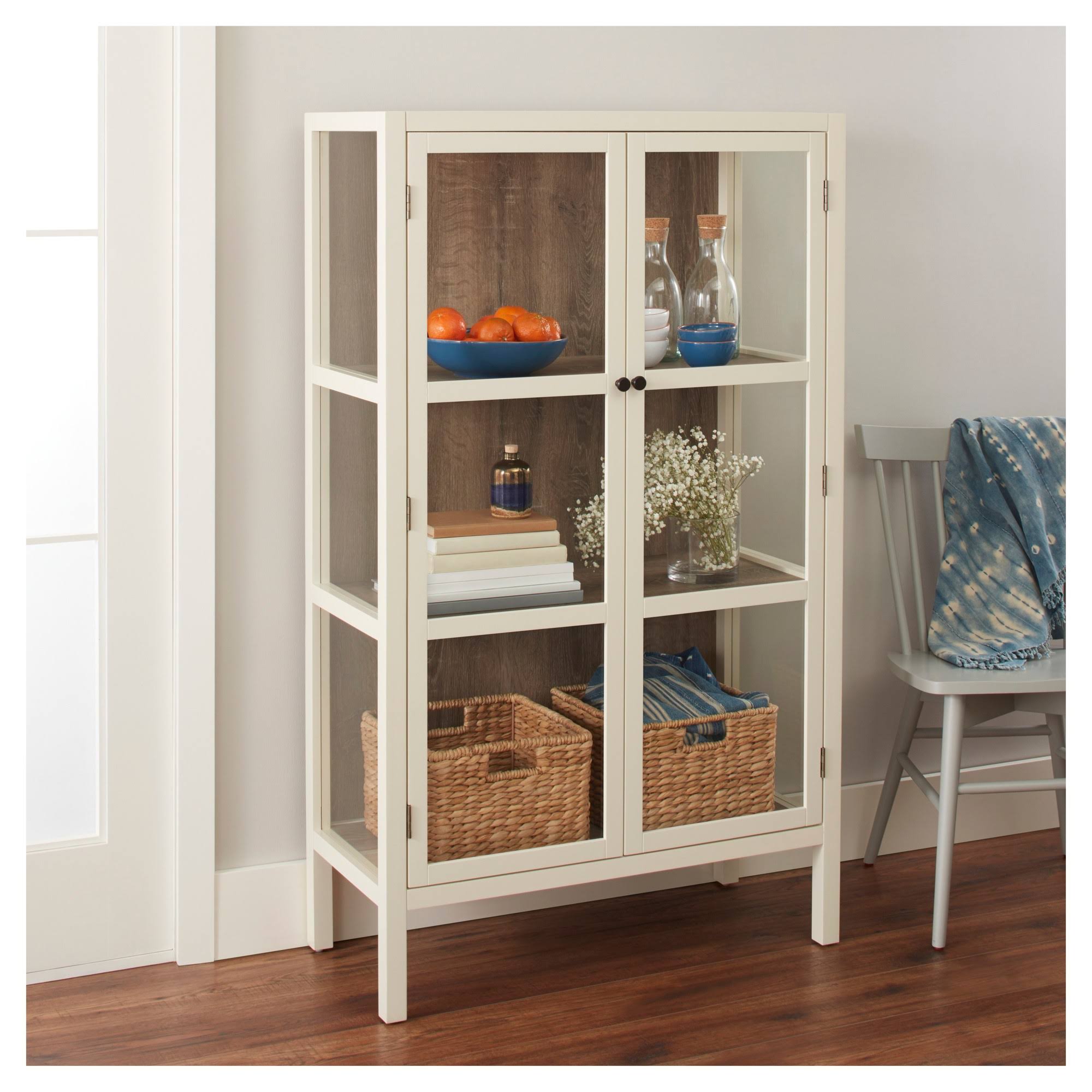 56.2x22 Hadley Library Cabinet with Glass Shell White - Threshold